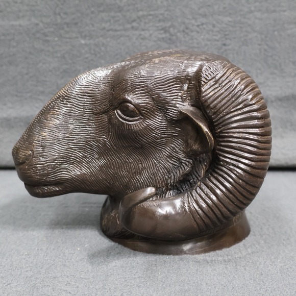 Solid Bronze Bighorn/Jacob Ram/Ewe Bust/ HEAD of ARIES w Horns Head Wall Mount - Picture 3 of 12